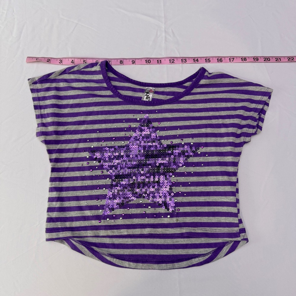 Knitworks Girls Purple‎ Striped Sequin Star Crop Top Shirt Size M 10/12 JCP1184K - Picture 2 of 9